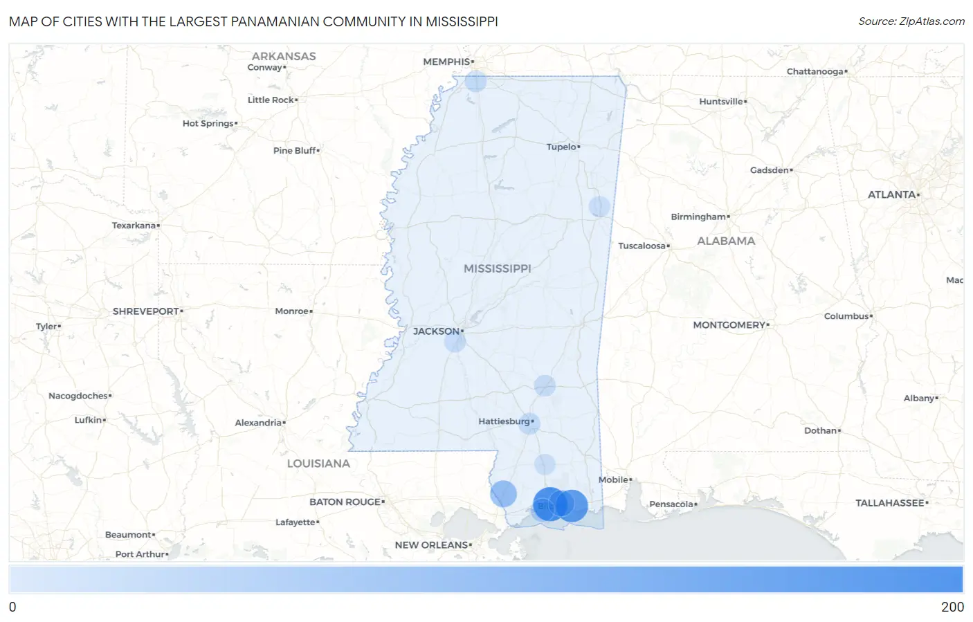 Cities with the Largest Panamanian Community in Mississippi Map