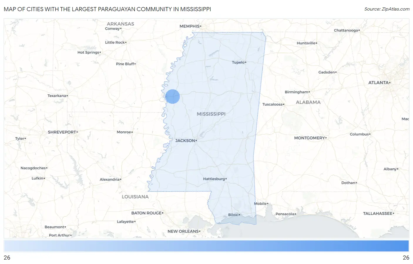 Cities with the Largest Paraguayan Community in Mississippi Map