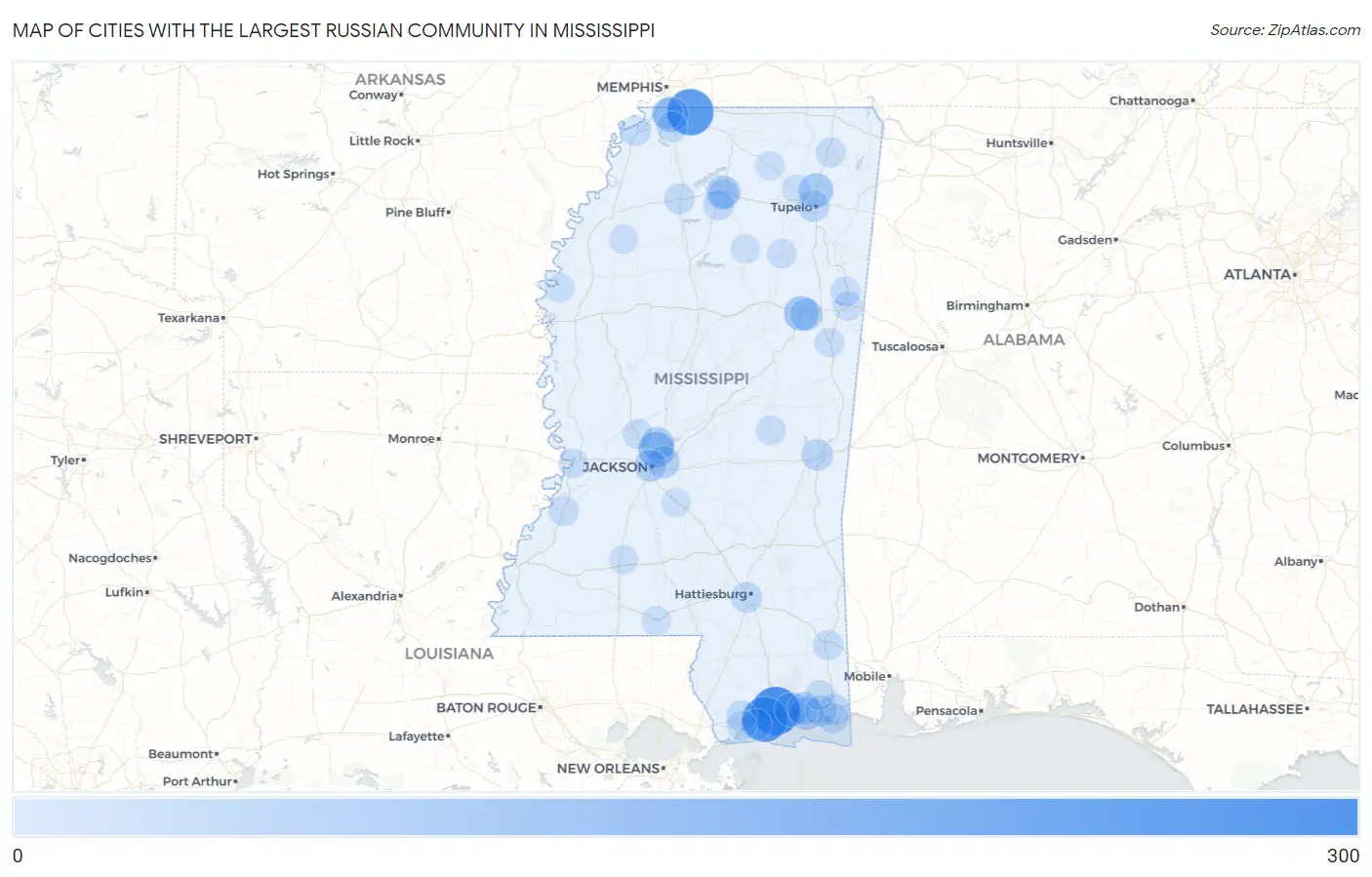 Cities with the Largest Russian Community in Mississippi Map