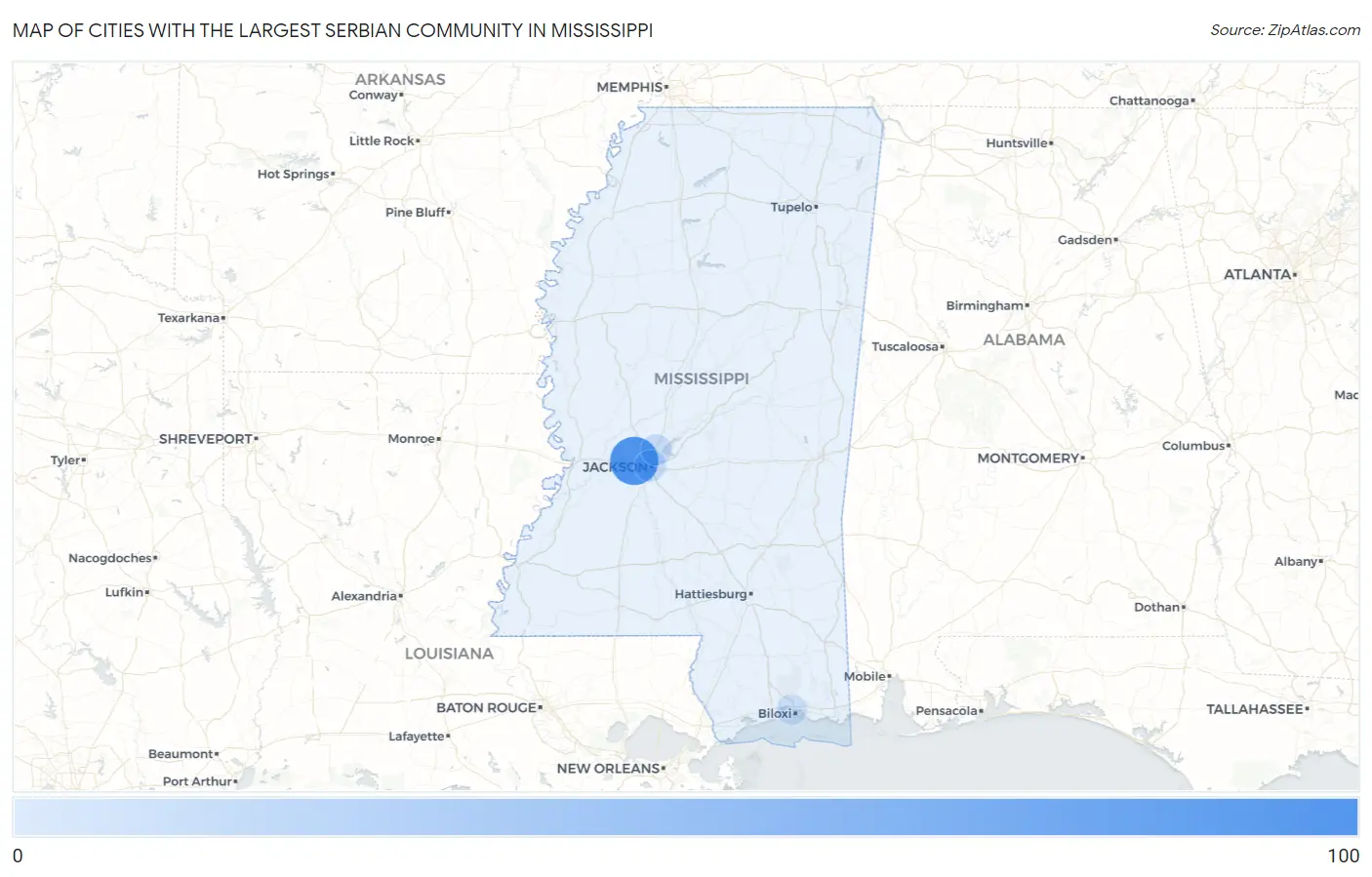 Cities with the Largest Serbian Community in Mississippi Map