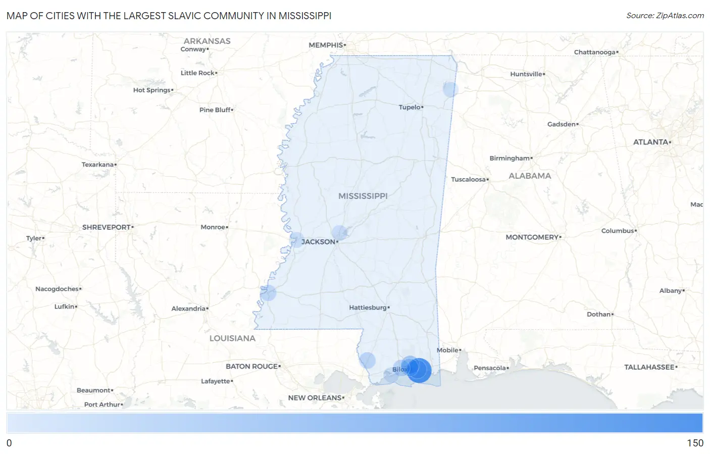 Cities with the Largest Slavic Community in Mississippi Map