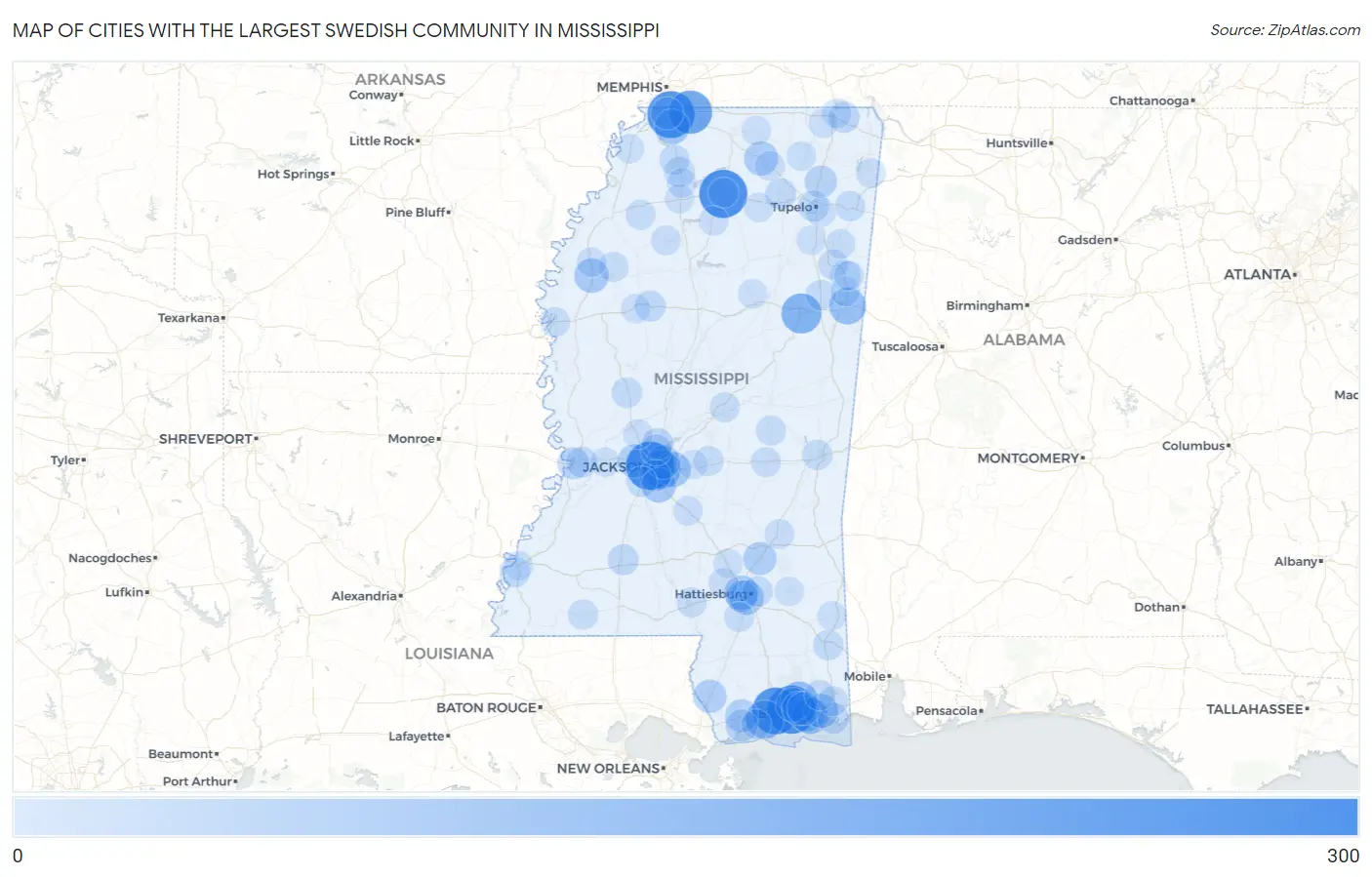 Cities with the Largest Swedish Community in Mississippi Map