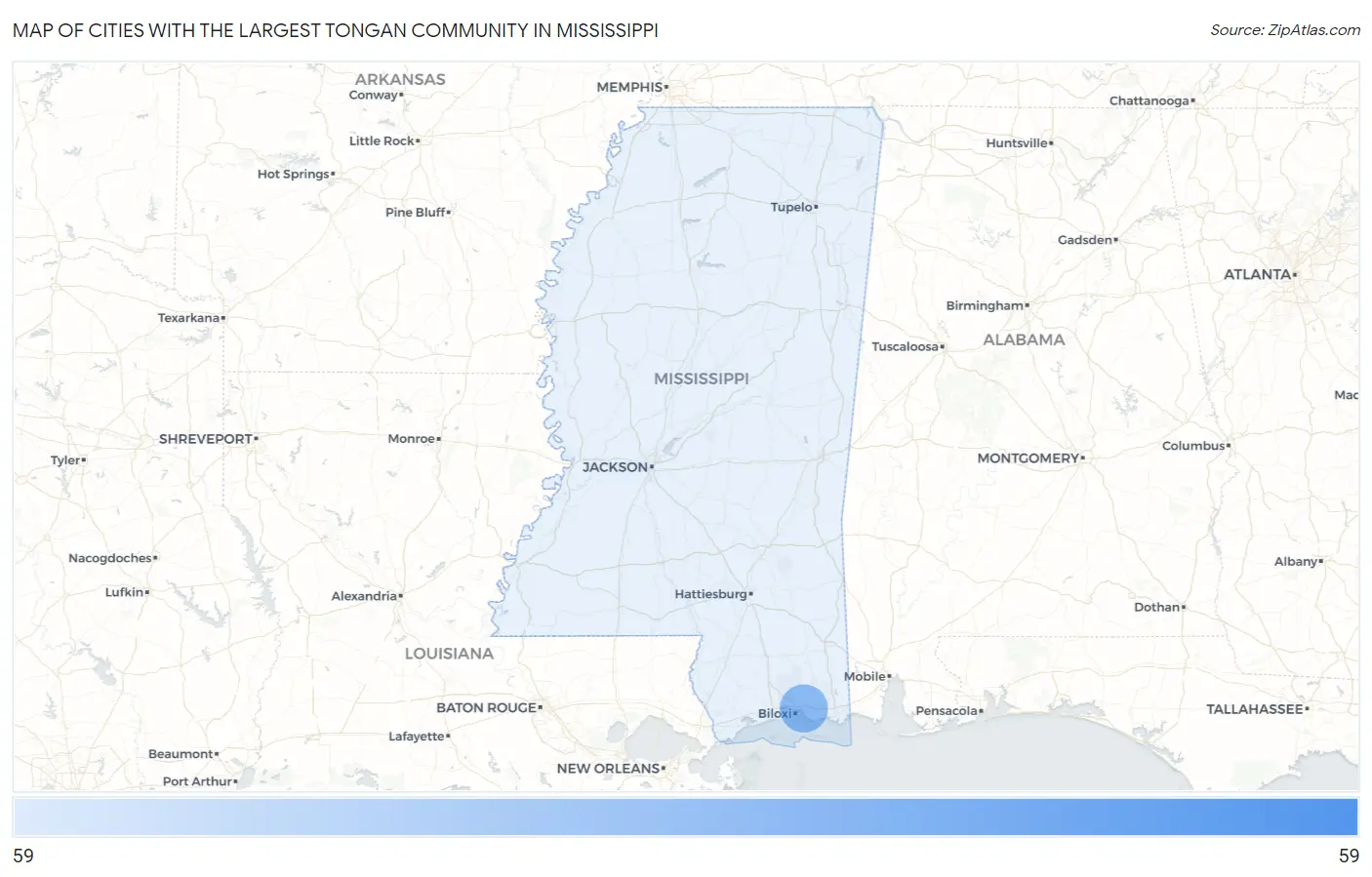 Cities with the Largest Tongan Community in Mississippi Map