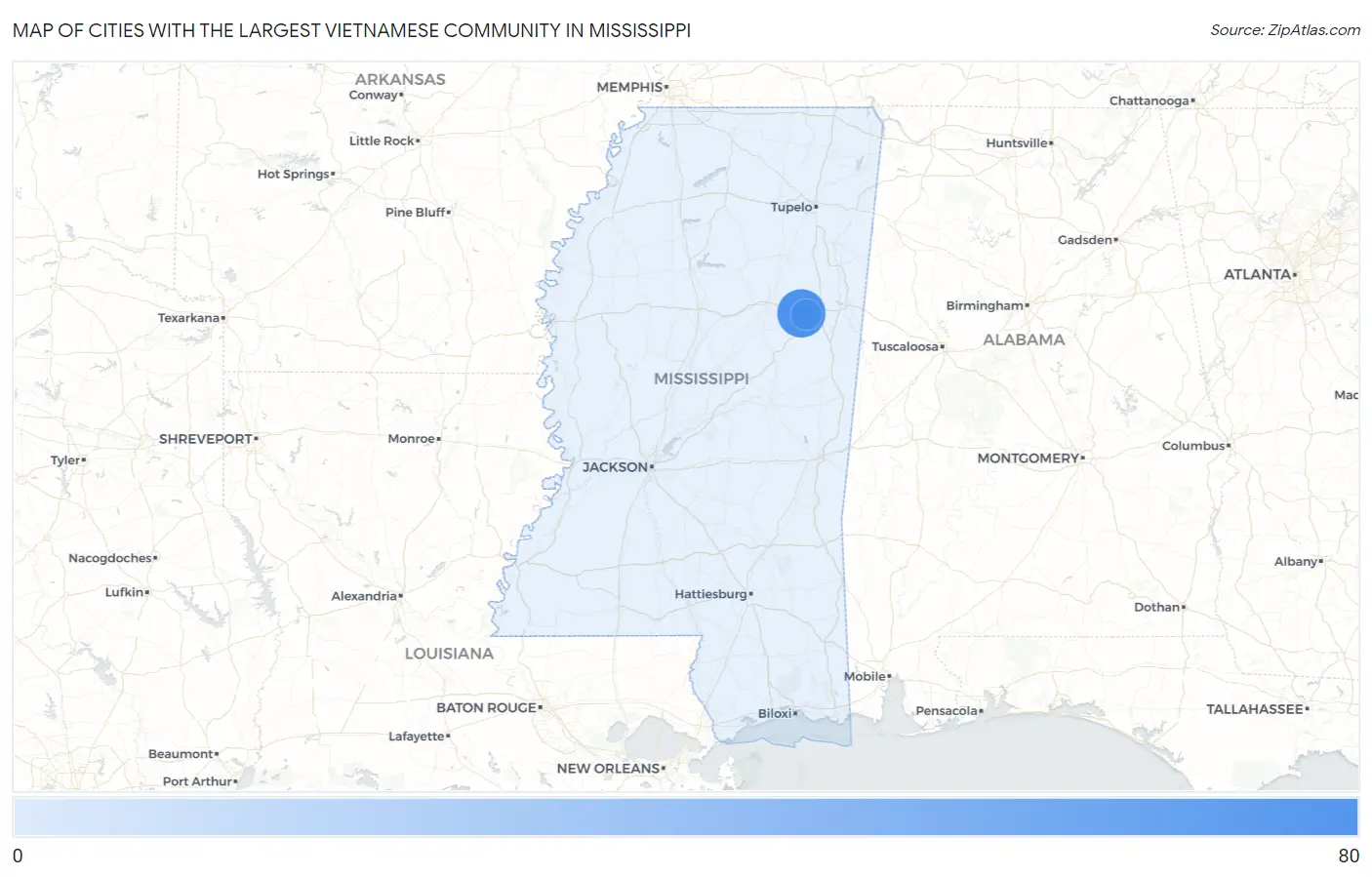Cities with the Largest Vietnamese Community in Mississippi Map