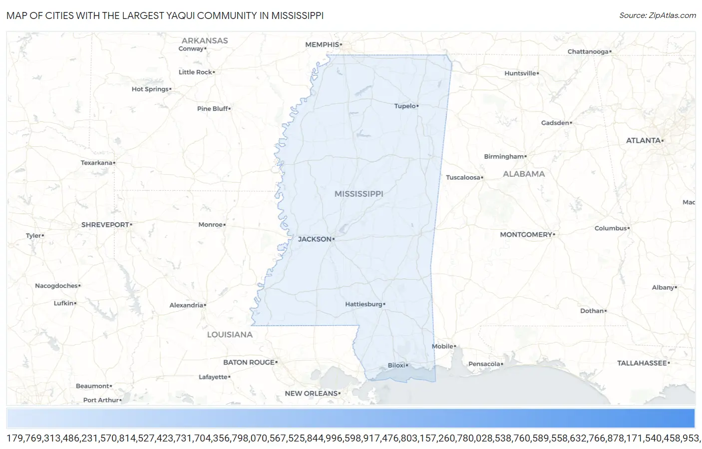 Cities with the Largest Yaqui Community in Mississippi Map