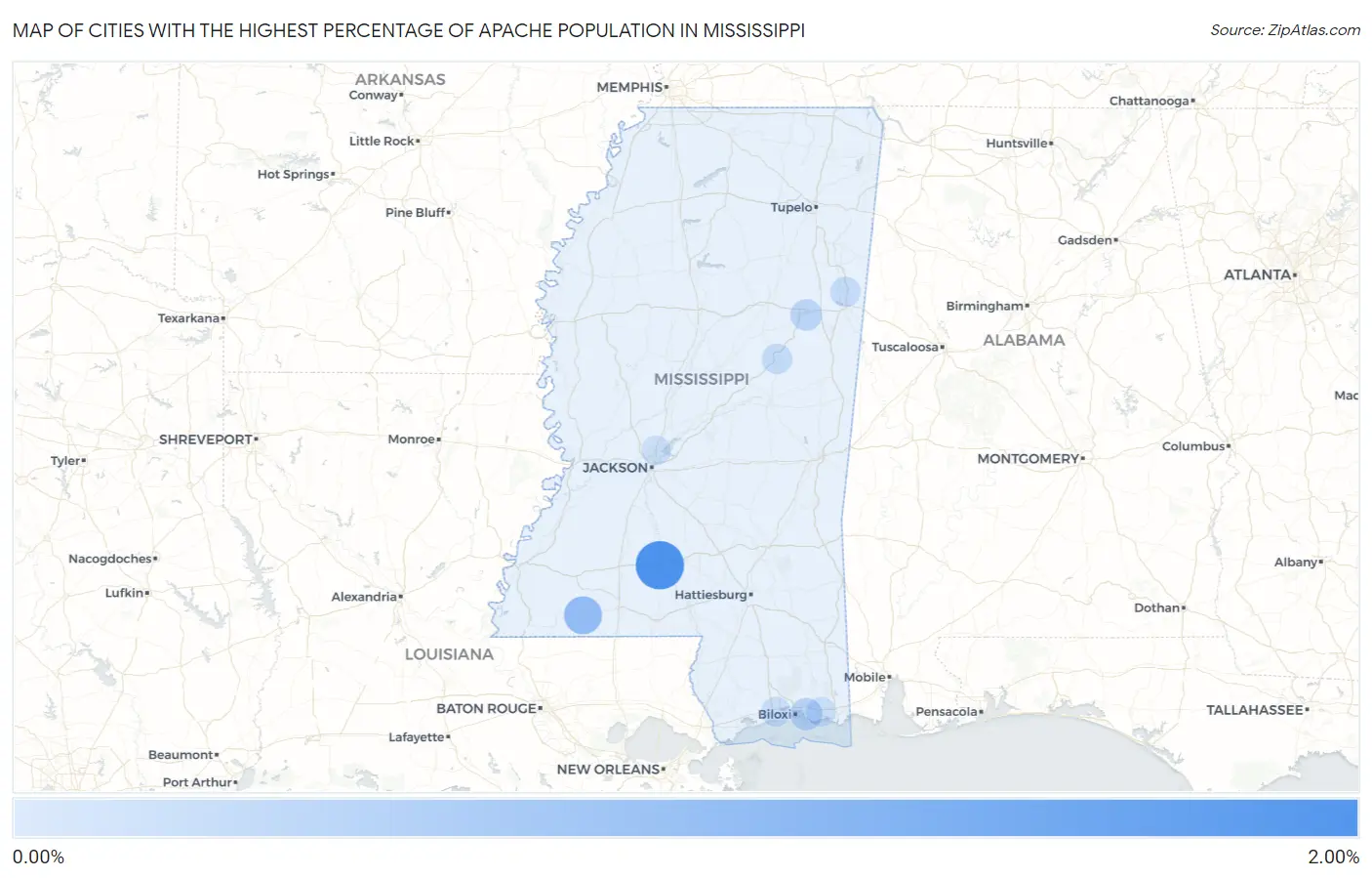 Cities with the Highest Percentage of Apache Population in Mississippi Map