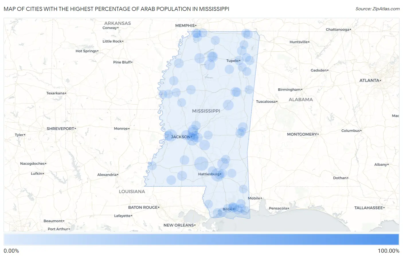 Cities with the Highest Percentage of Arab Population in Mississippi Map
