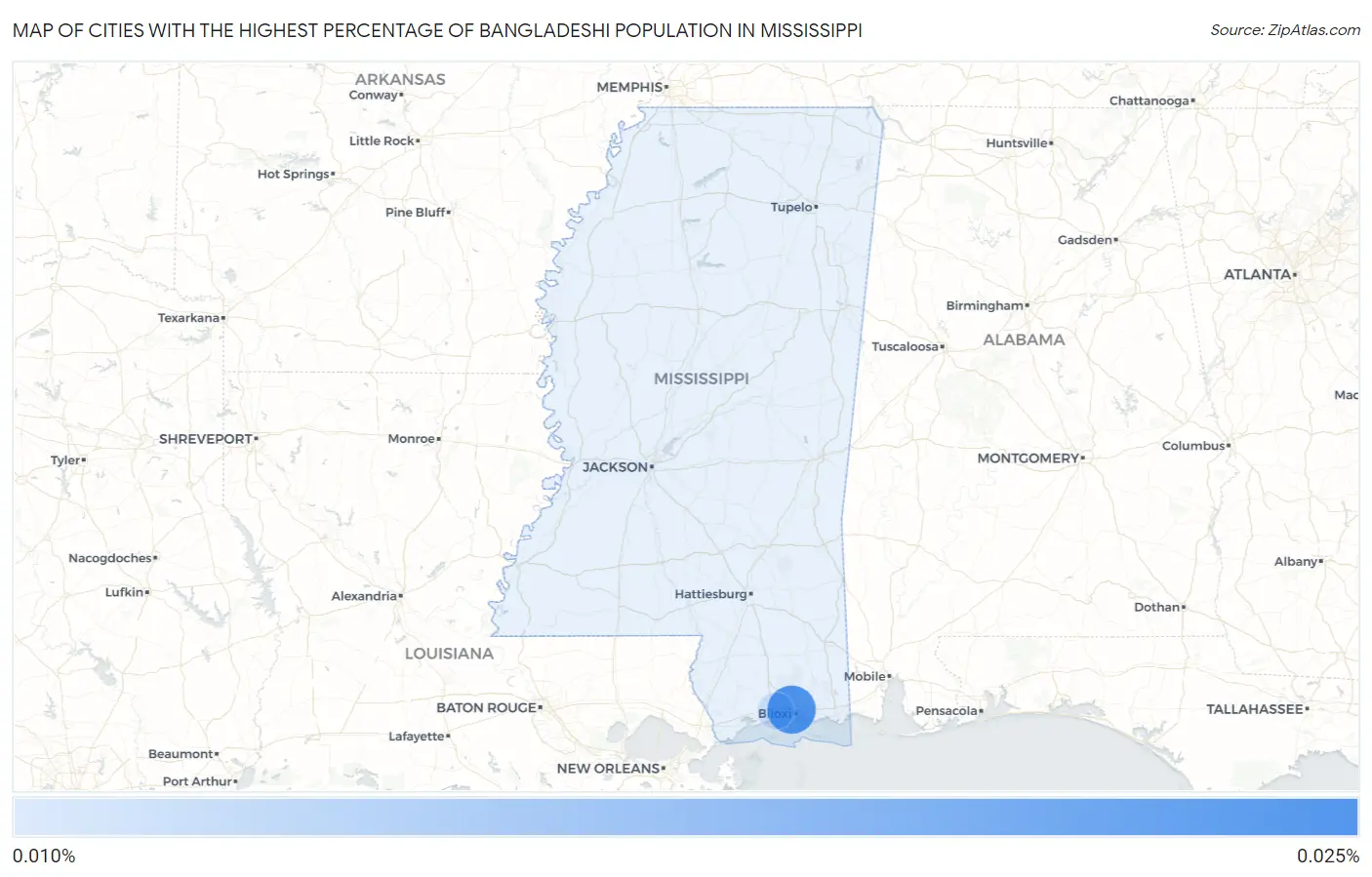 Cities with the Highest Percentage of Bangladeshi Population in Mississippi Map