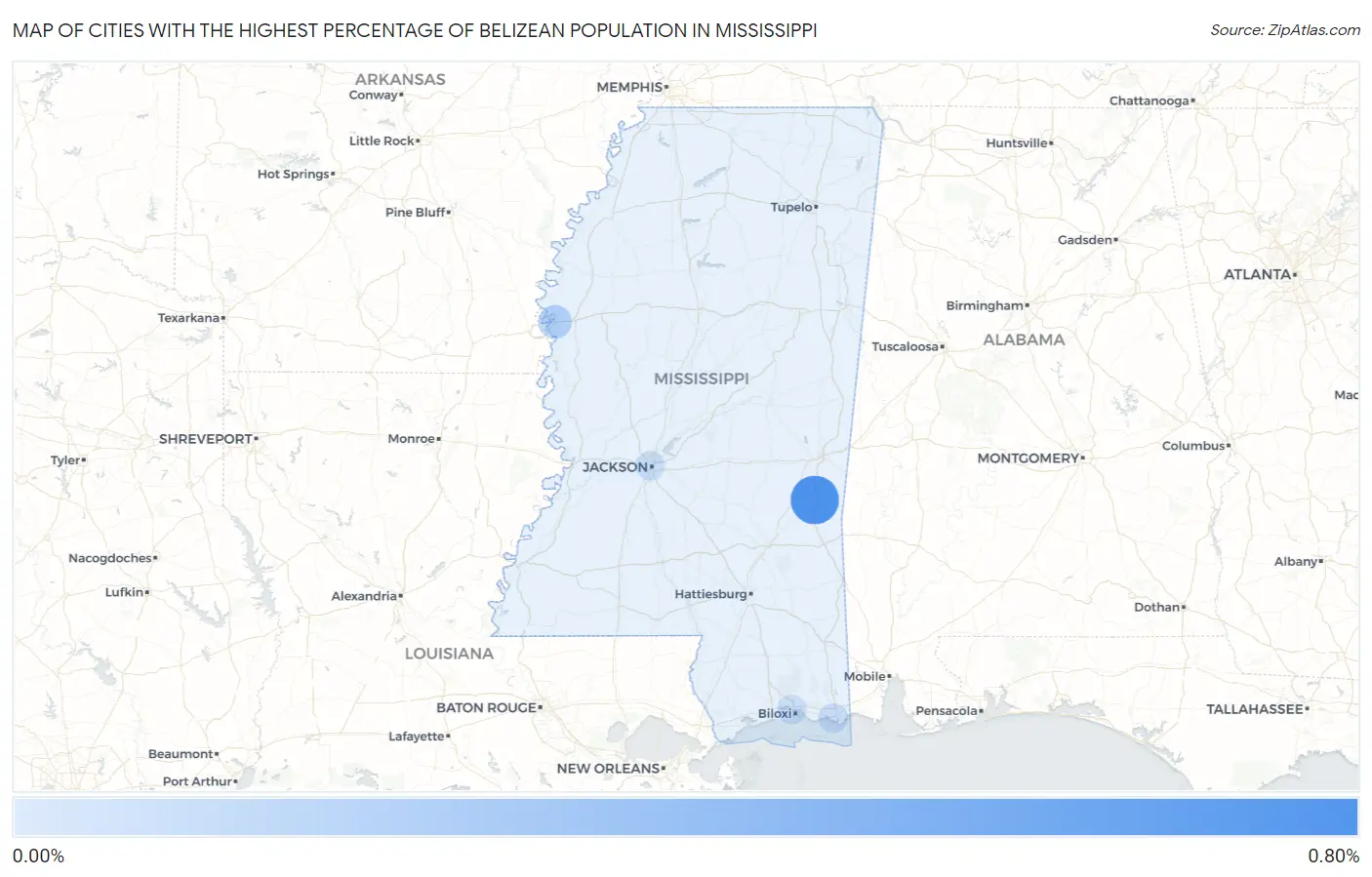 Cities with the Highest Percentage of Belizean Population in Mississippi Map