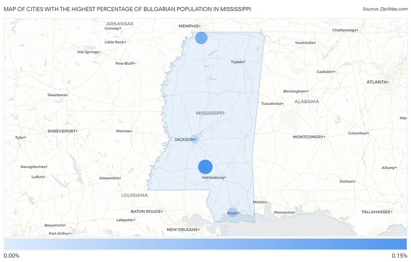 Cities with the Highest Percentage of Bulgarian Population in Mississippi Map