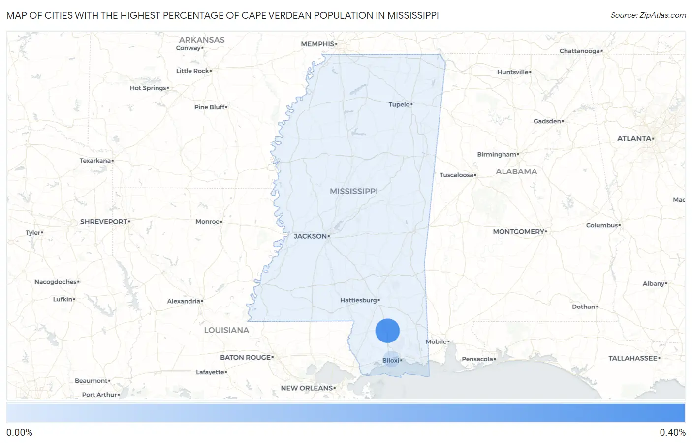 Cities with the Highest Percentage of Cape Verdean Population in Mississippi Map