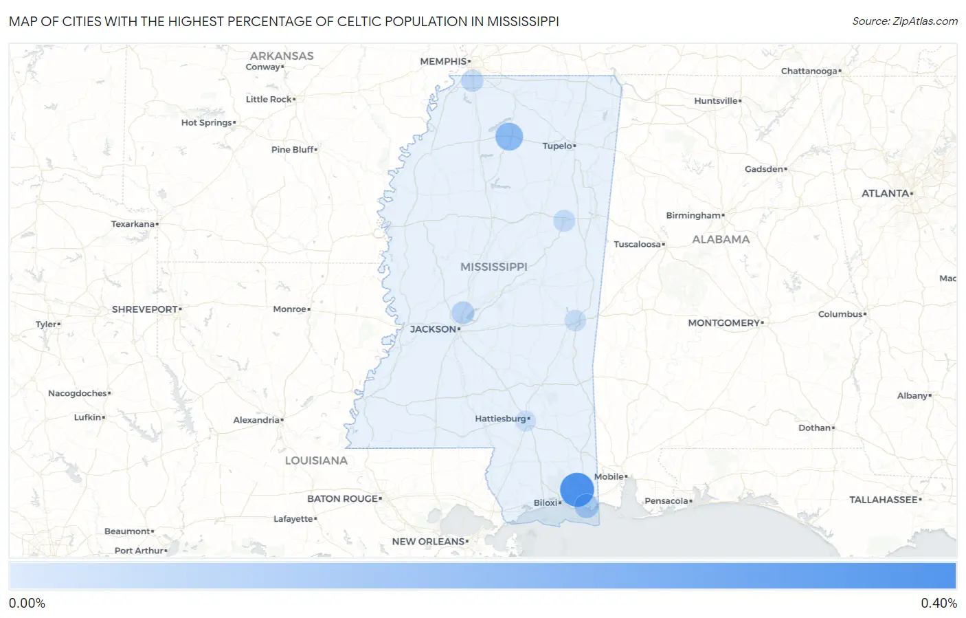 Cities with the Highest Percentage of Celtic Population in Mississippi Map