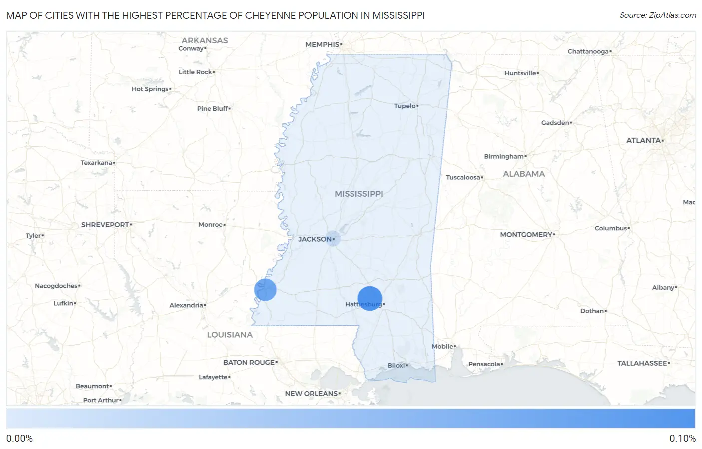 Cities with the Highest Percentage of Cheyenne Population in Mississippi Map