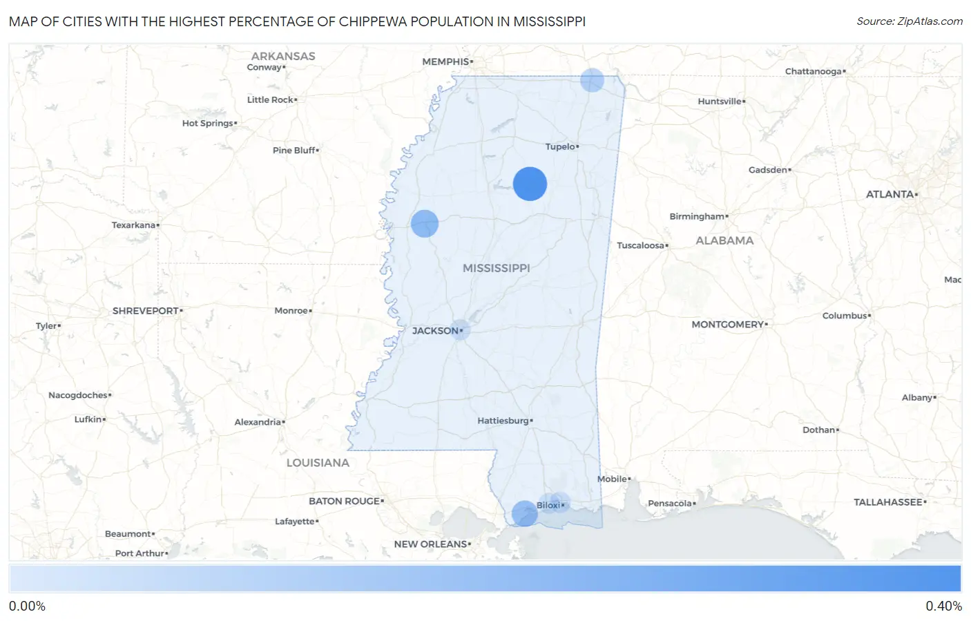 Cities with the Highest Percentage of Chippewa Population in Mississippi Map