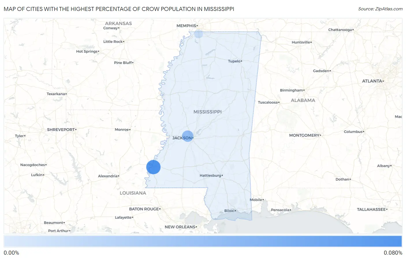 Cities with the Highest Percentage of Crow Population in Mississippi Map