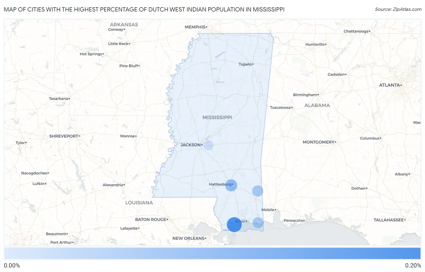 Cities with the Highest Percentage of Dutch West Indian Population in Mississippi Map