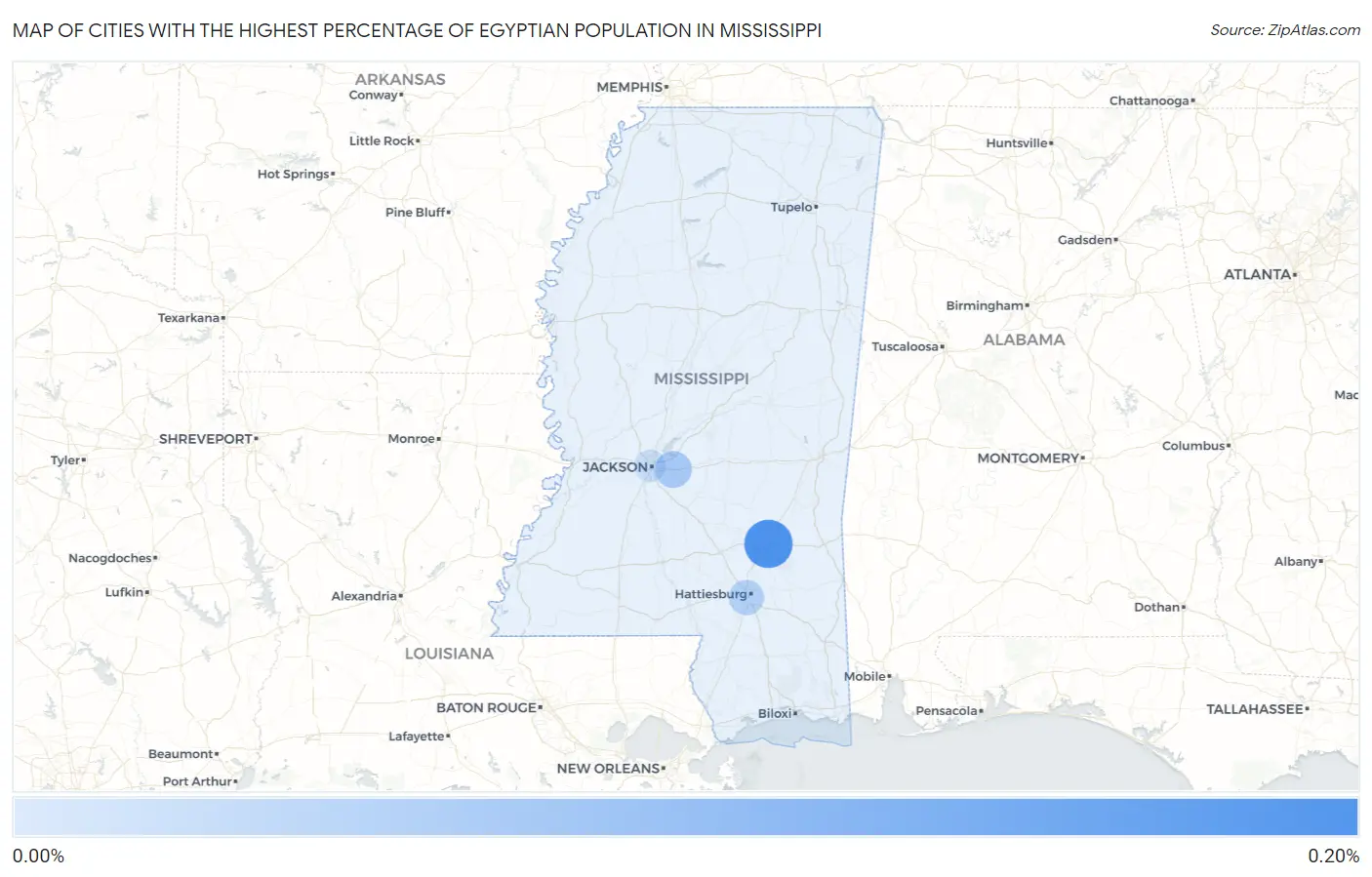 Cities with the Highest Percentage of Egyptian Population in Mississippi Map