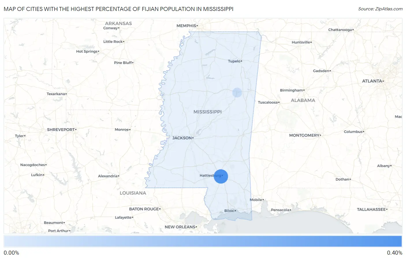 Cities with the Highest Percentage of Fijian Population in Mississippi Map