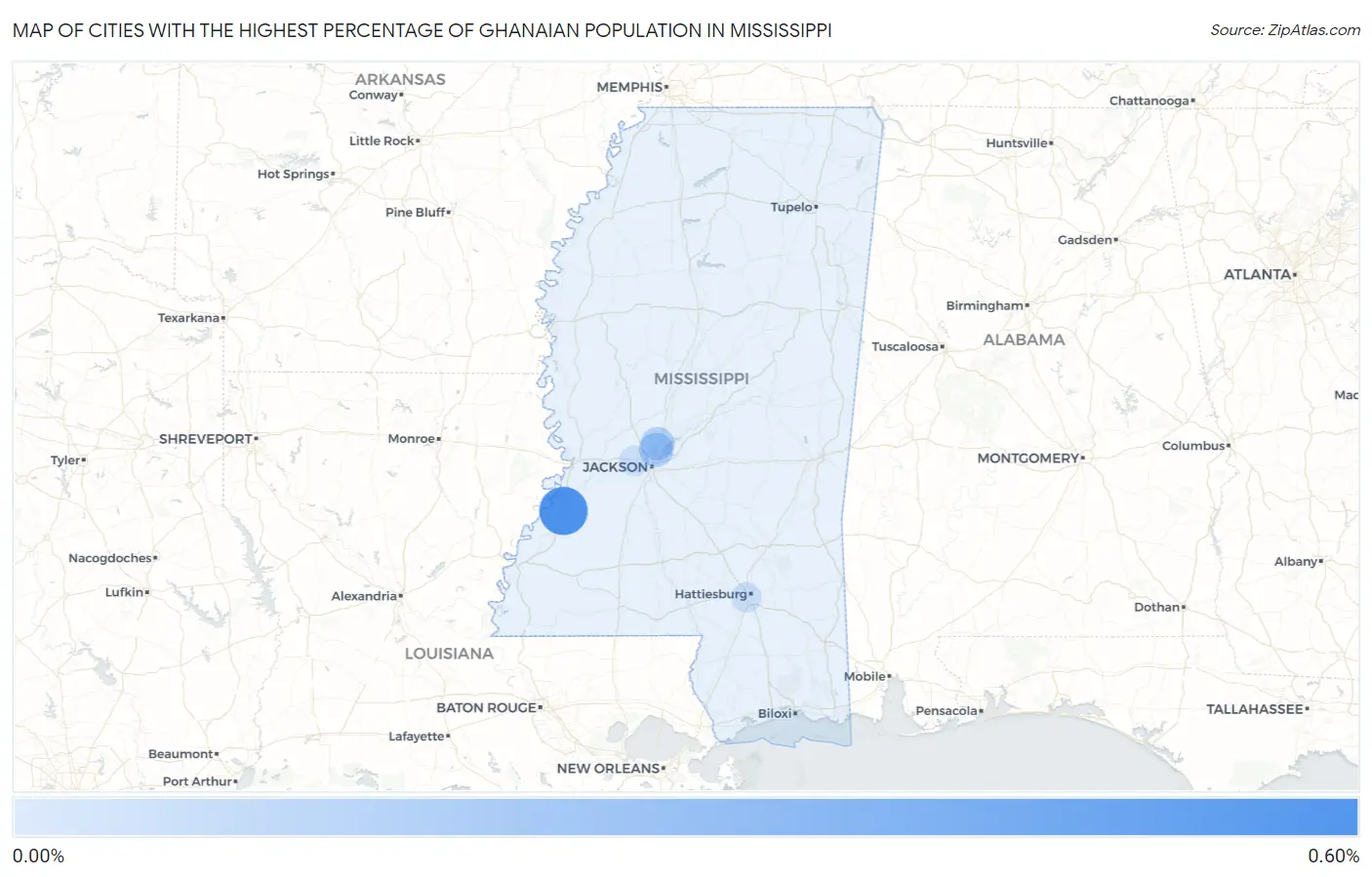 Cities with the Highest Percentage of Ghanaian Population in Mississippi Map