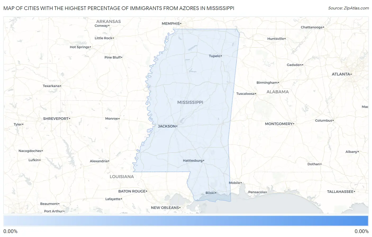 Cities with the Highest Percentage of Immigrants from Azores in Mississippi Map