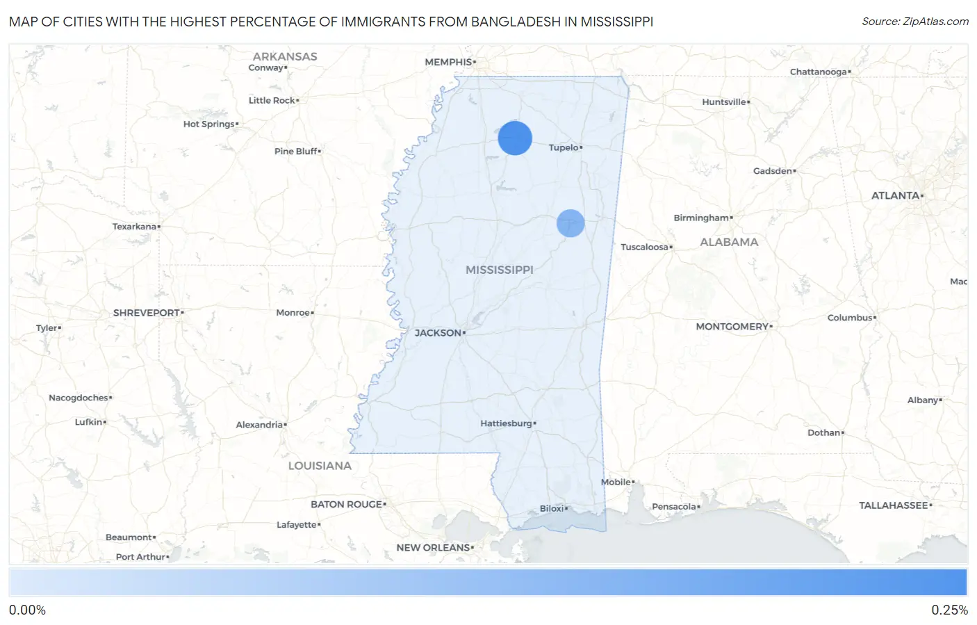 Cities with the Highest Percentage of Immigrants from Bangladesh in Mississippi Map