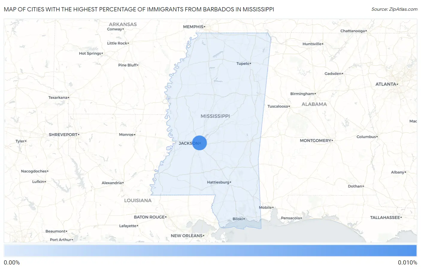 Cities with the Highest Percentage of Immigrants from Barbados in Mississippi Map