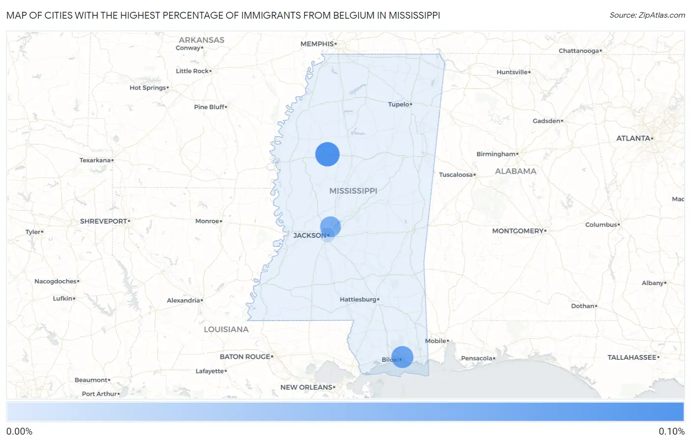 Cities with the Highest Percentage of Immigrants from Belgium in Mississippi Map
