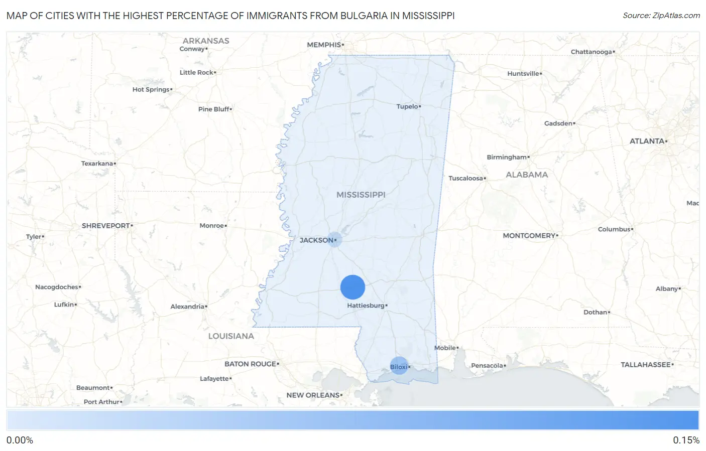 Cities with the Highest Percentage of Immigrants from Bulgaria in Mississippi Map