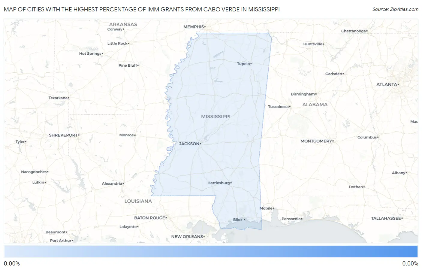 Cities with the Highest Percentage of Immigrants from Cabo Verde in Mississippi Map