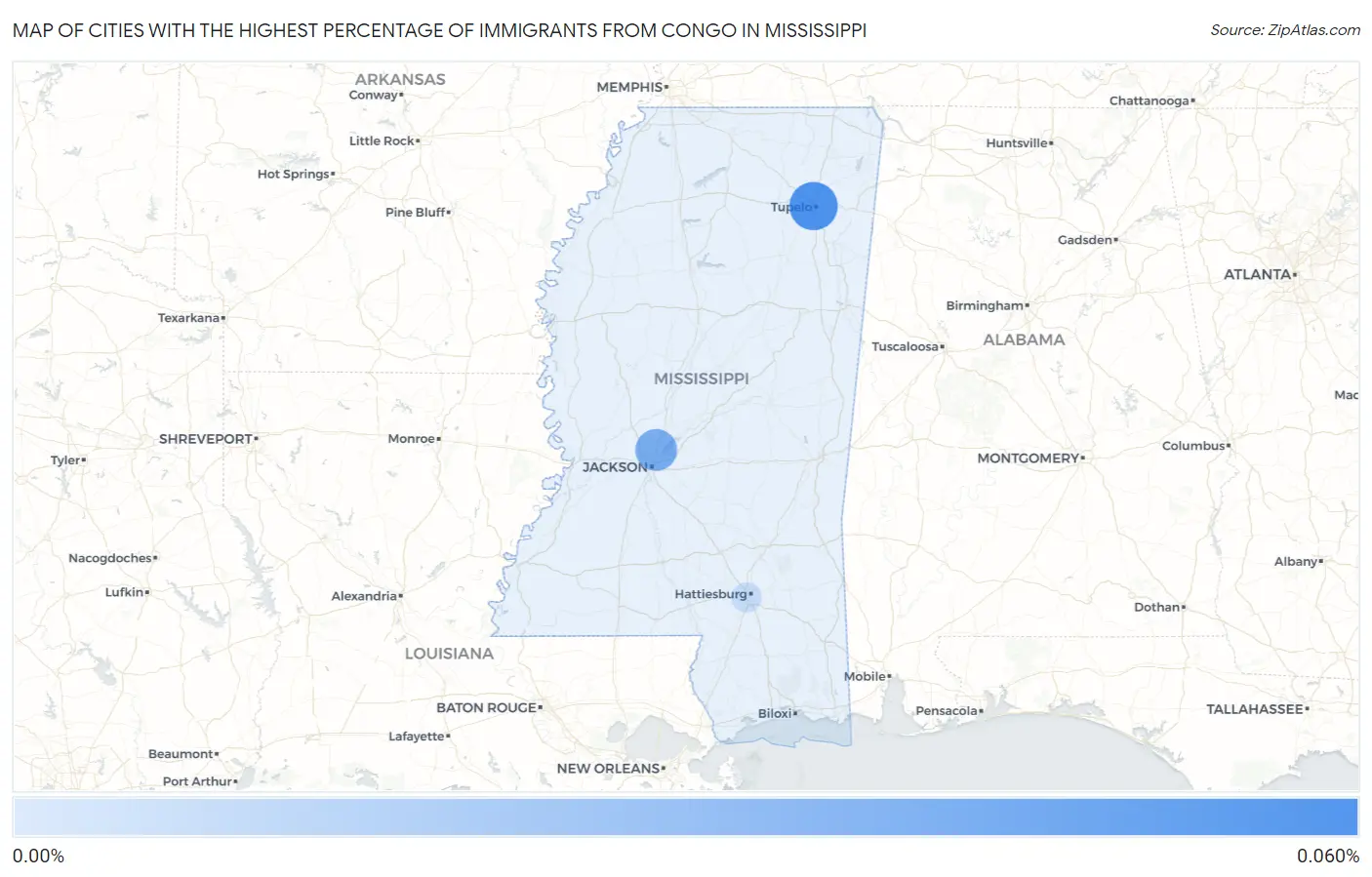 Cities with the Highest Percentage of Immigrants from Congo in Mississippi Map