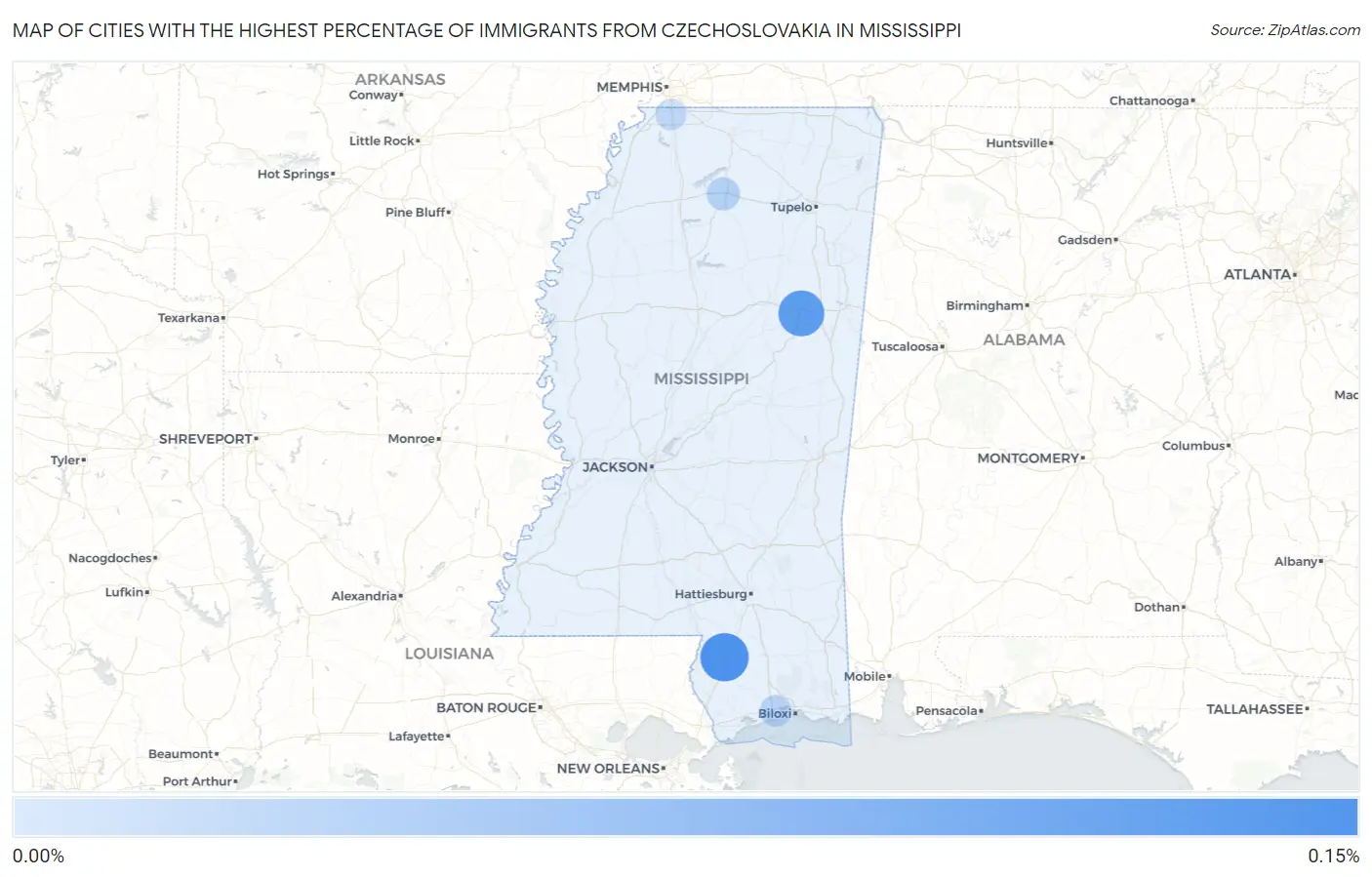 Cities with the Highest Percentage of Immigrants from Czechoslovakia in Mississippi Map