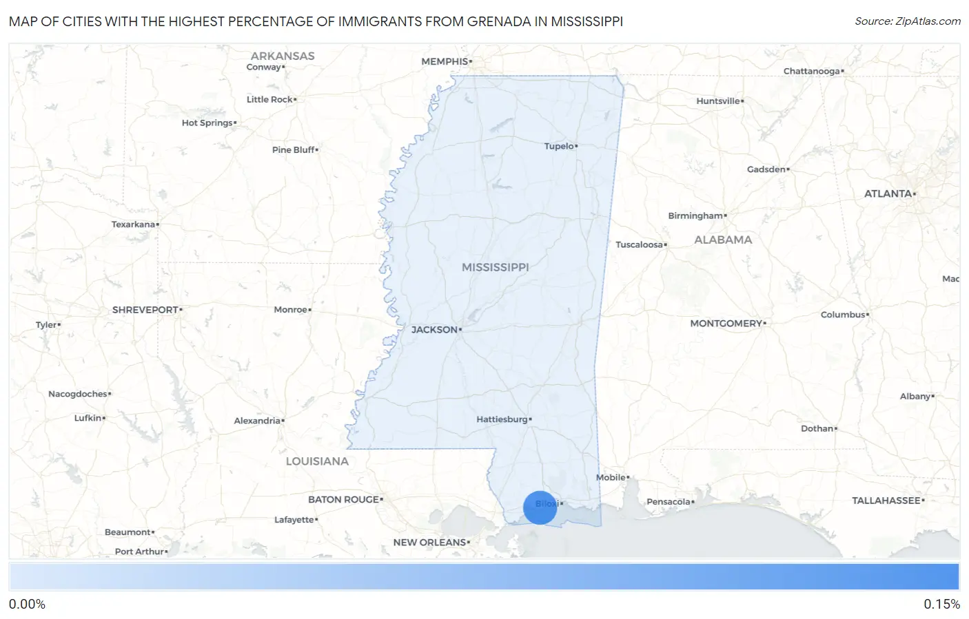 Cities with the Highest Percentage of Immigrants from Grenada in Mississippi Map