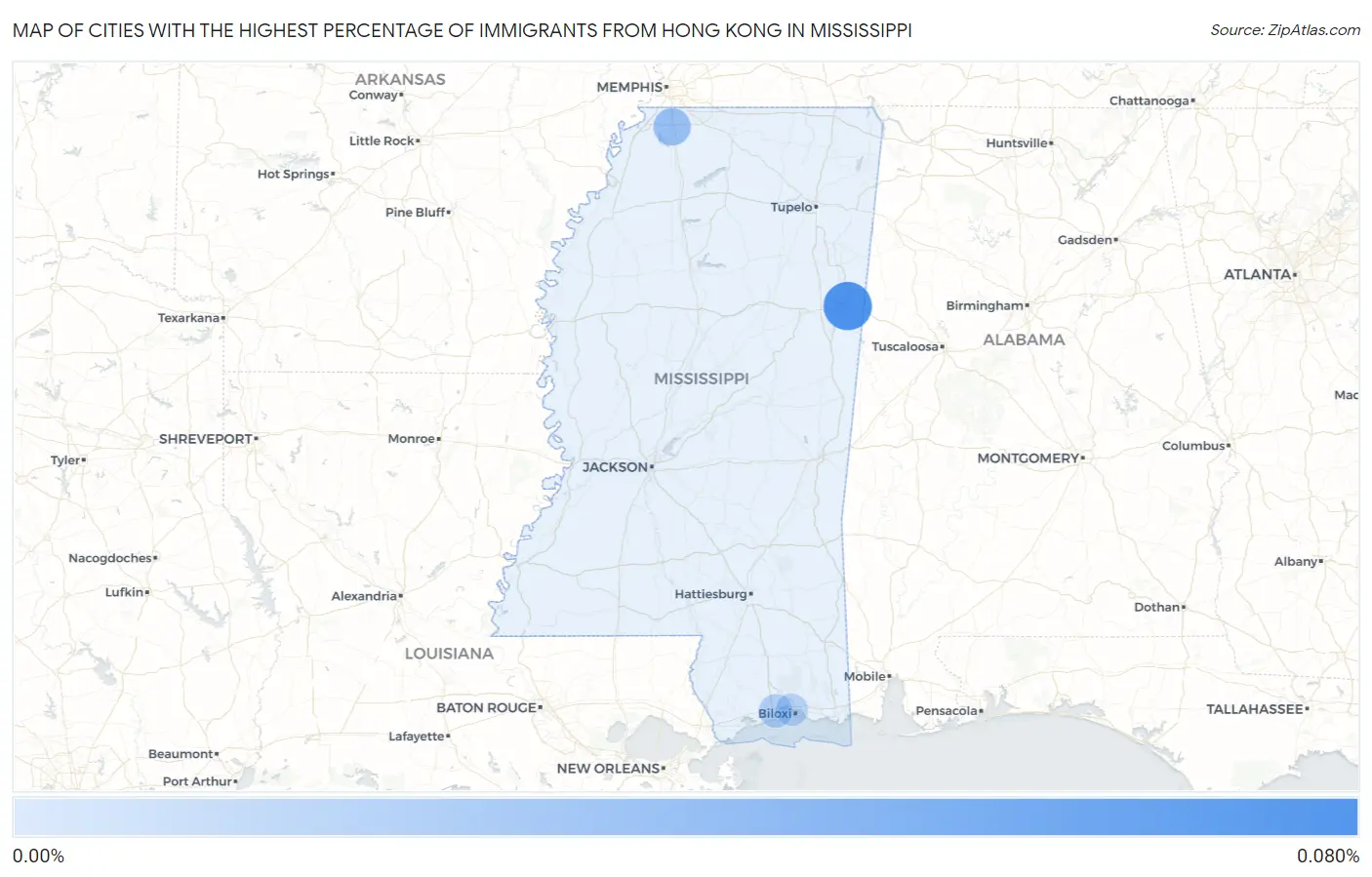 Cities with the Highest Percentage of Immigrants from Hong Kong in Mississippi Map