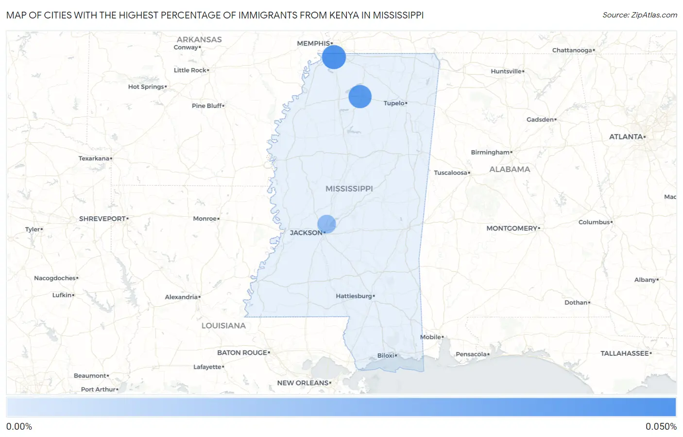 Cities with the Highest Percentage of Immigrants from Kenya in Mississippi Map
