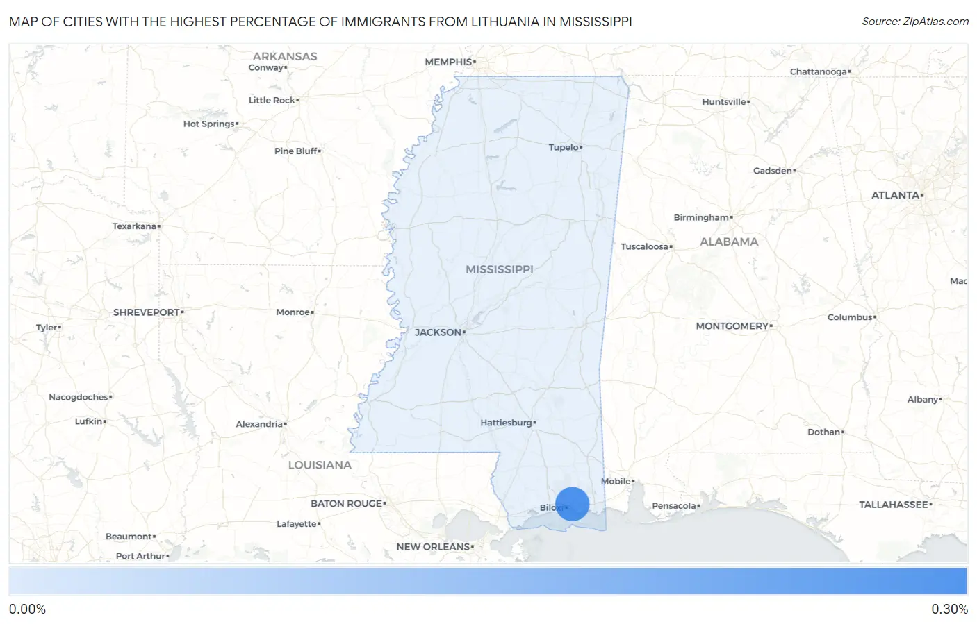 Cities with the Highest Percentage of Immigrants from Lithuania in Mississippi Map