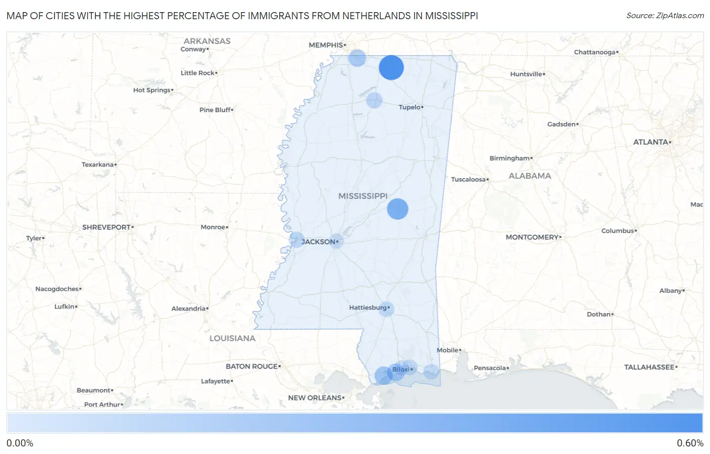Cities with the Highest Percentage of Immigrants from Netherlands in Mississippi Map