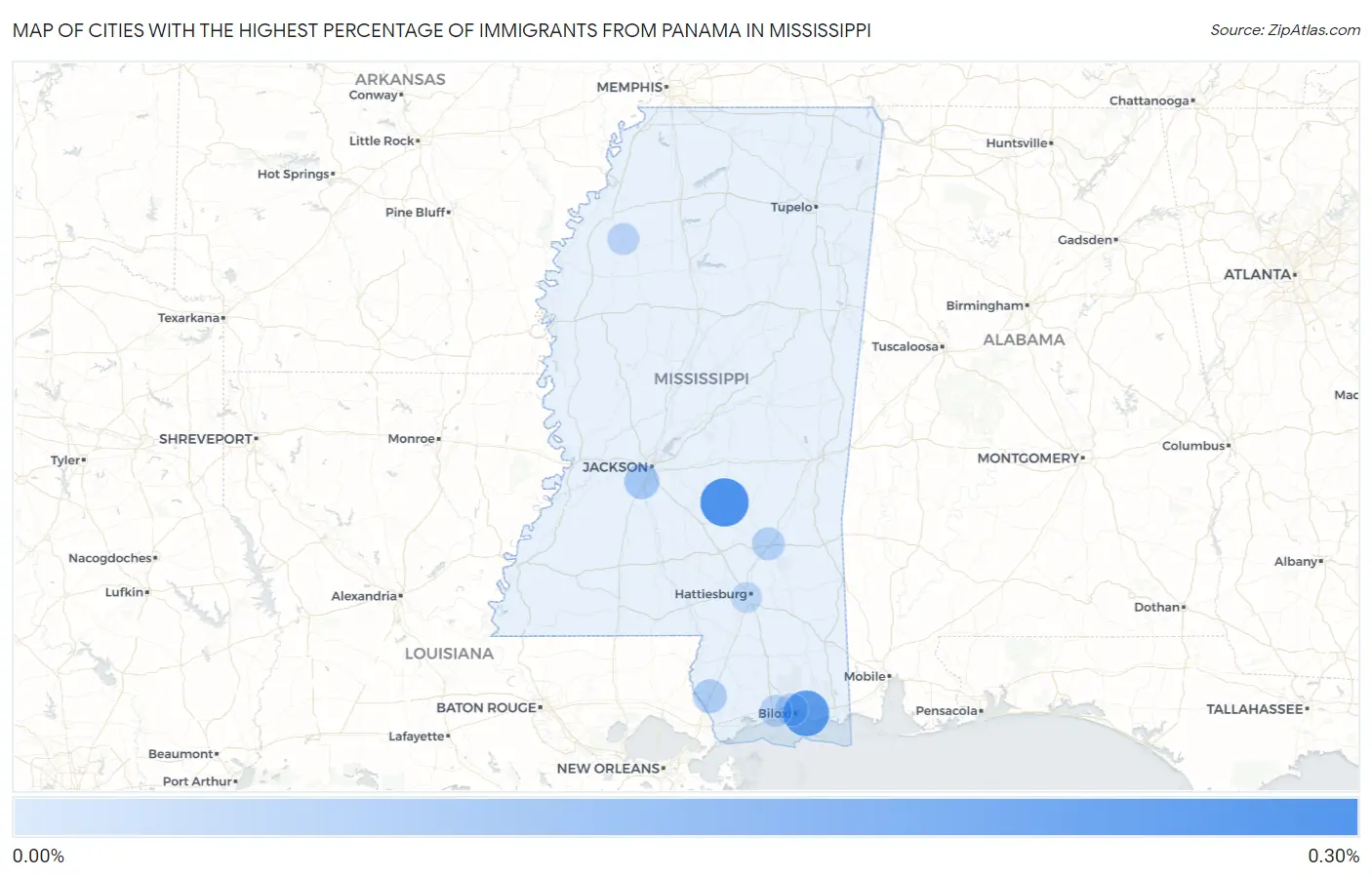 Cities with the Highest Percentage of Immigrants from Panama in Mississippi Map