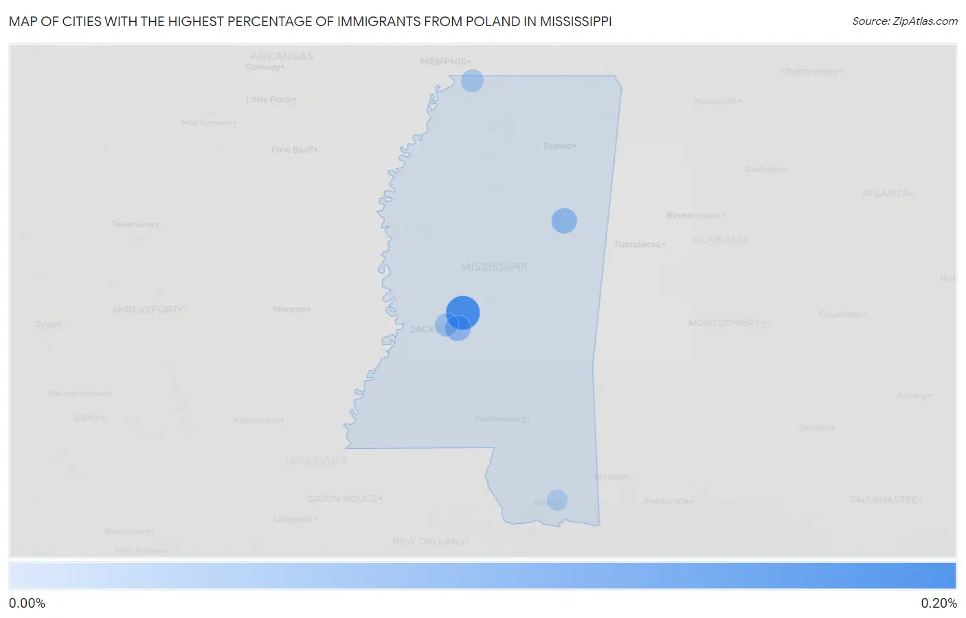 Cities with the Highest Percentage of Immigrants from Poland in Mississippi Map