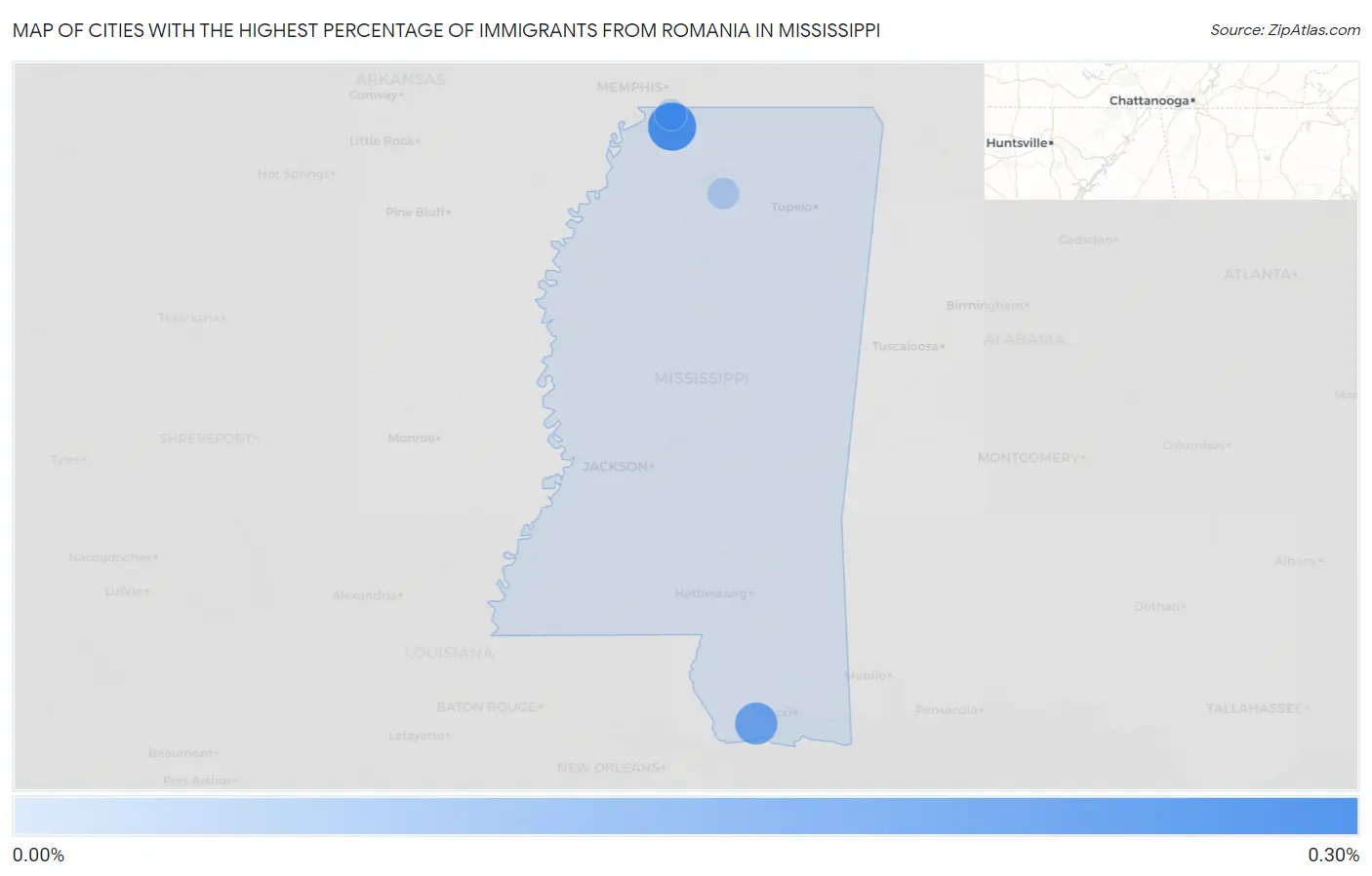 Cities with the Highest Percentage of Immigrants from Romania in Mississippi Map