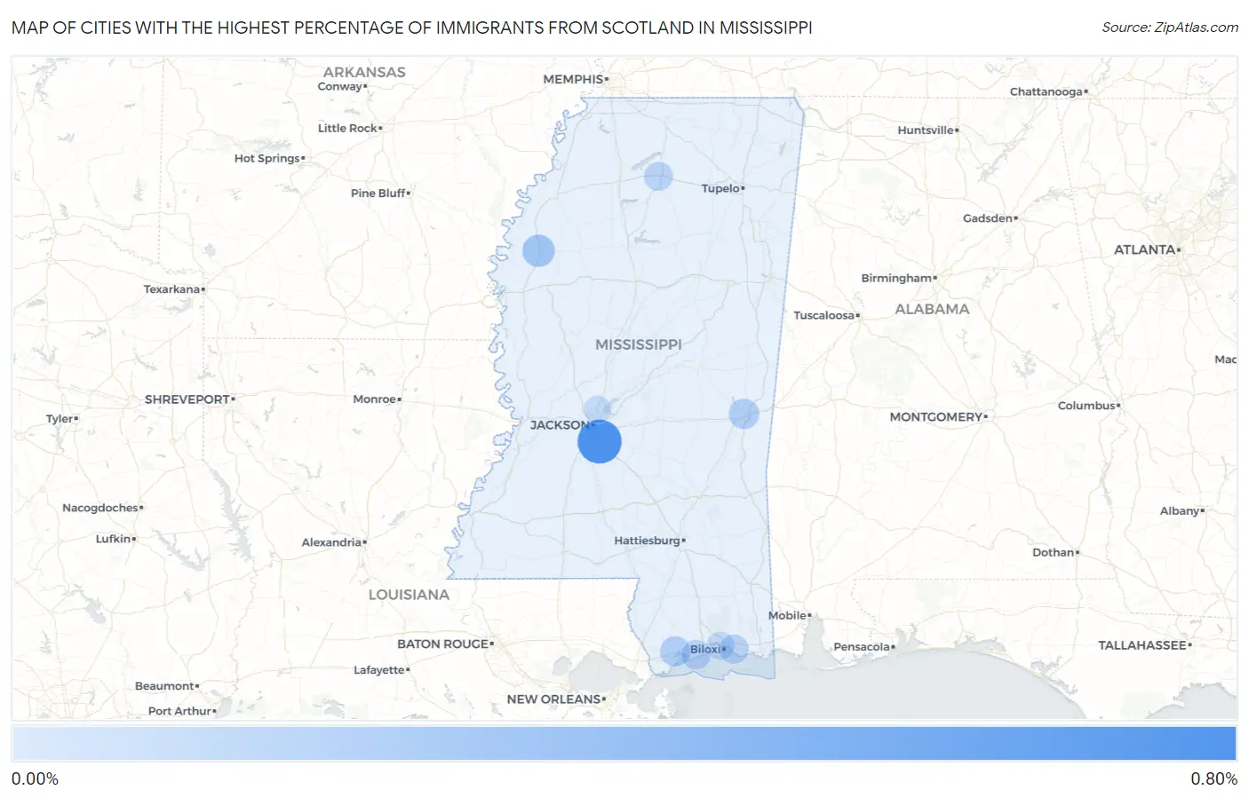 Cities with the Highest Percentage of Immigrants from Scotland in Mississippi Map