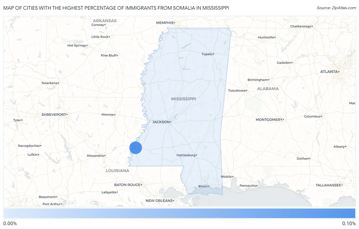 Cities with the Highest Percentage of Immigrants from Somalia in Mississippi Map