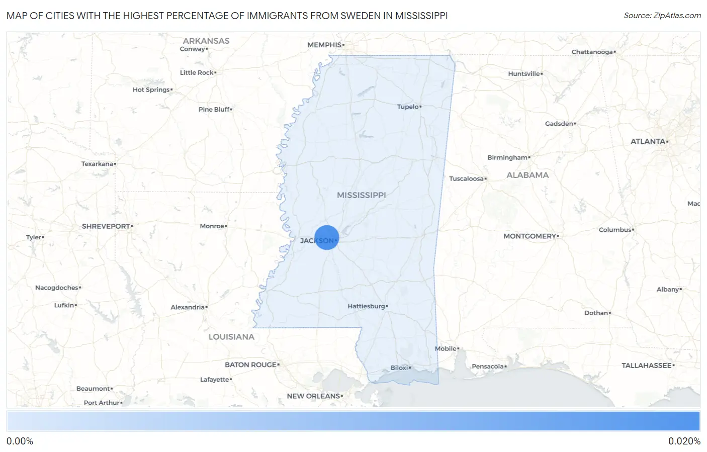Cities with the Highest Percentage of Immigrants from Sweden in Mississippi Map