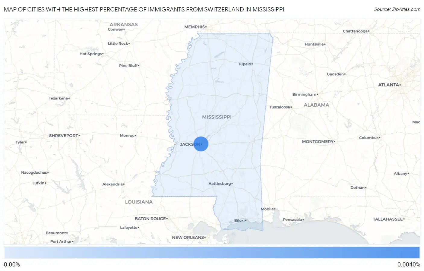 Cities with the Highest Percentage of Immigrants from Switzerland in Mississippi Map