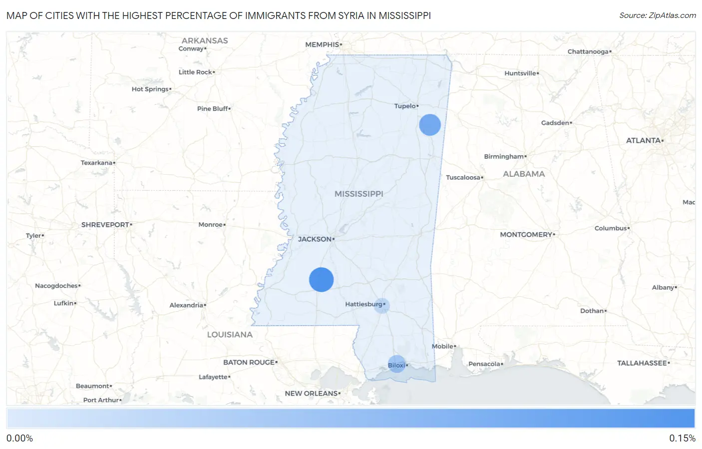 Cities with the Highest Percentage of Immigrants from Syria in Mississippi Map