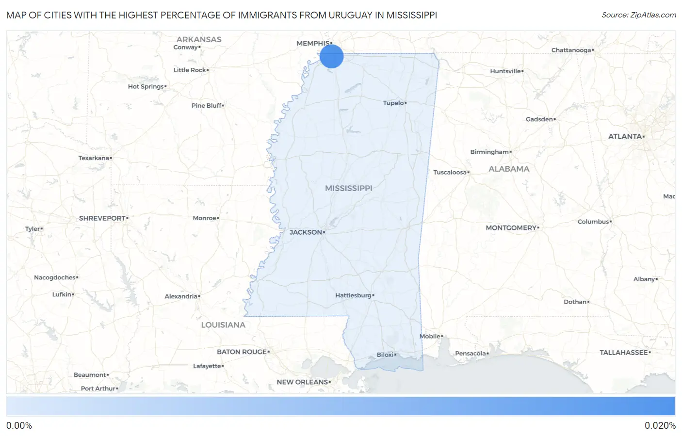 Cities with the Highest Percentage of Immigrants from Uruguay in Mississippi Map