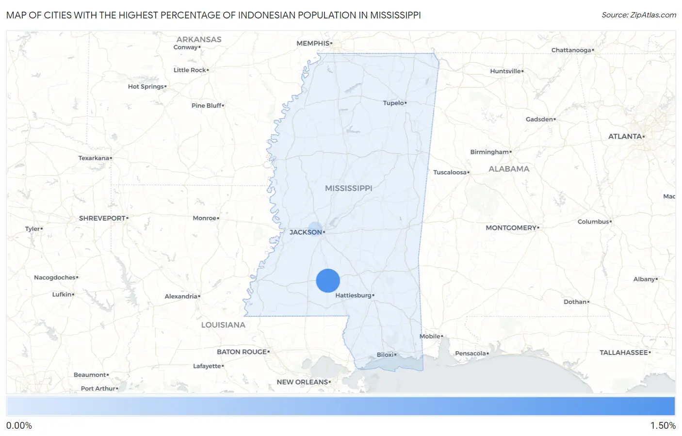 Cities with the Highest Percentage of Indonesian Population in Mississippi Map