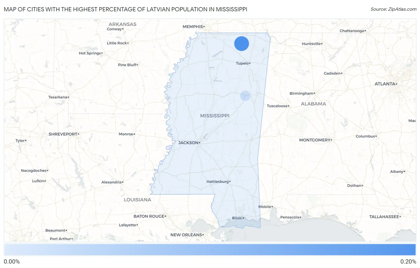 Cities with the Highest Percentage of Latvian Population in Mississippi Map