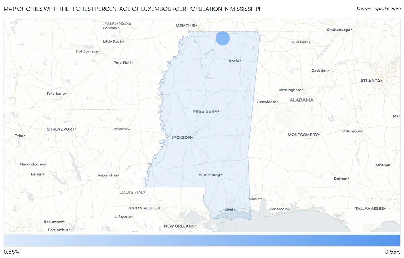 Cities with the Highest Percentage of Luxembourger Population in Mississippi Map
