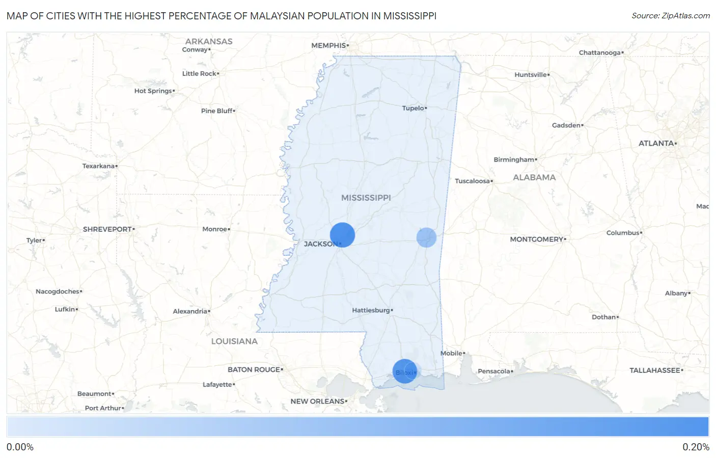 Cities with the Highest Percentage of Malaysian Population in Mississippi Map