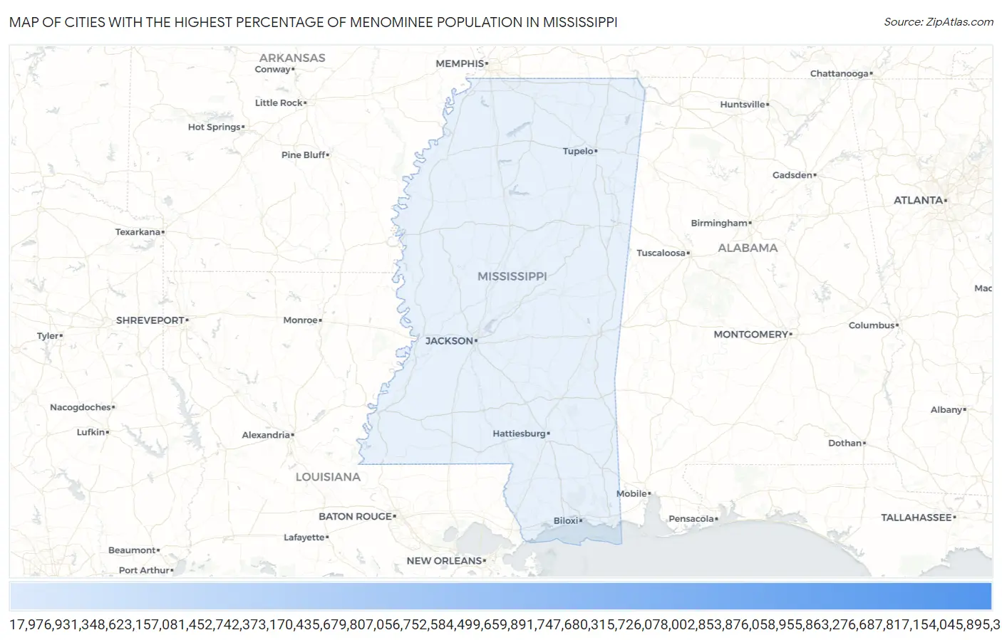Cities with the Highest Percentage of Menominee Population in Mississippi Map